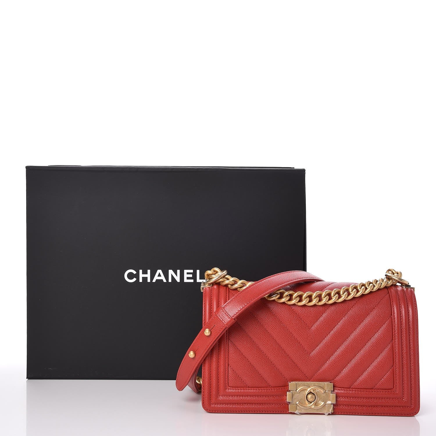 Chanel Caviar Chevron Quilted Medium Boy Flap Red 9 of 9