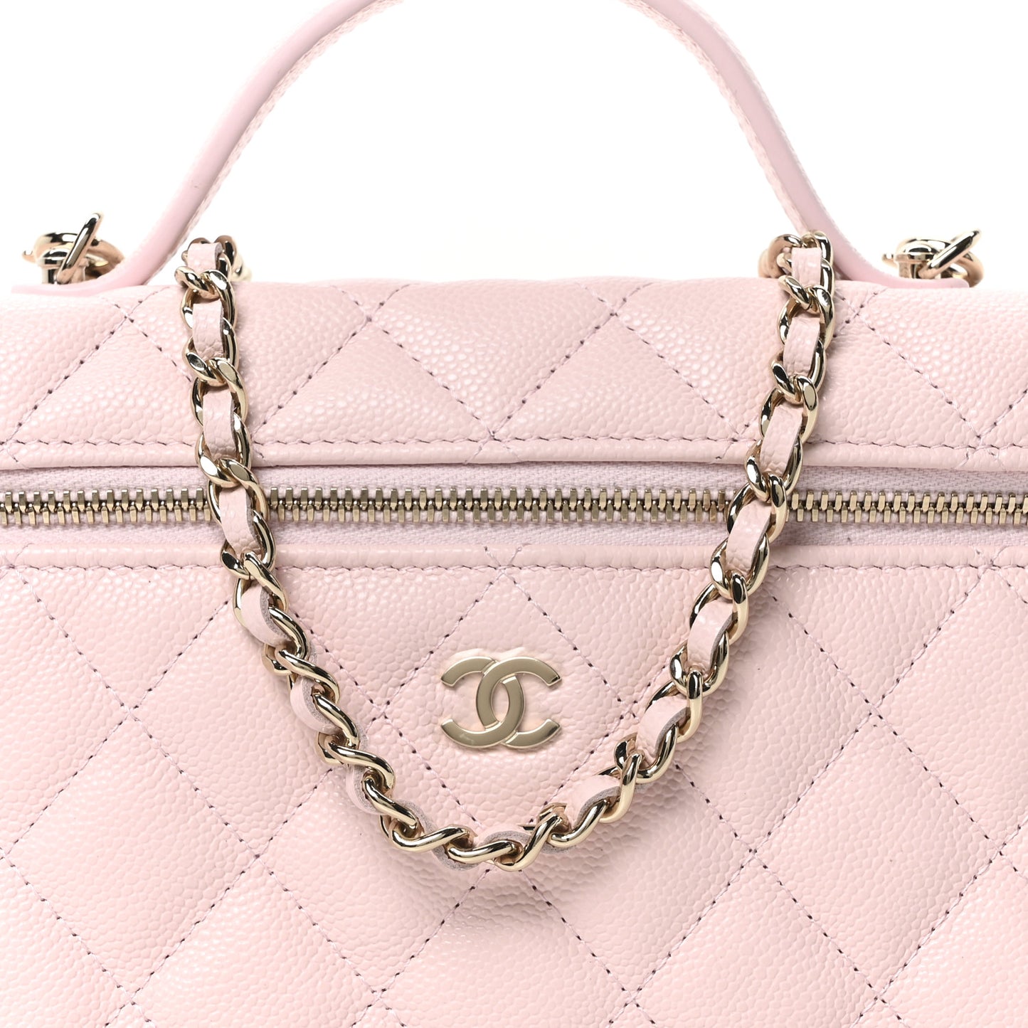Caviar Quilted Top Handle Slim Vanity With Chain Light Pink