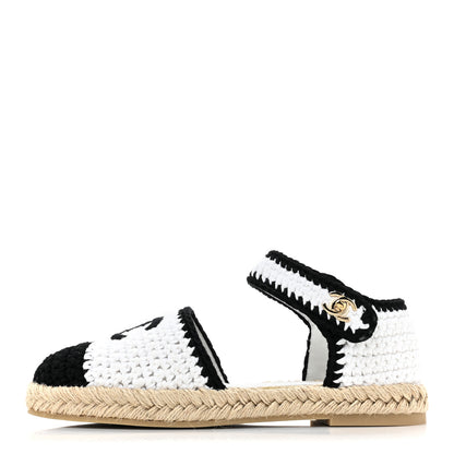 Chanel Braided Knit Cap Toe CC Ankle Strap Espadrilles 38 White Black 1 of 8