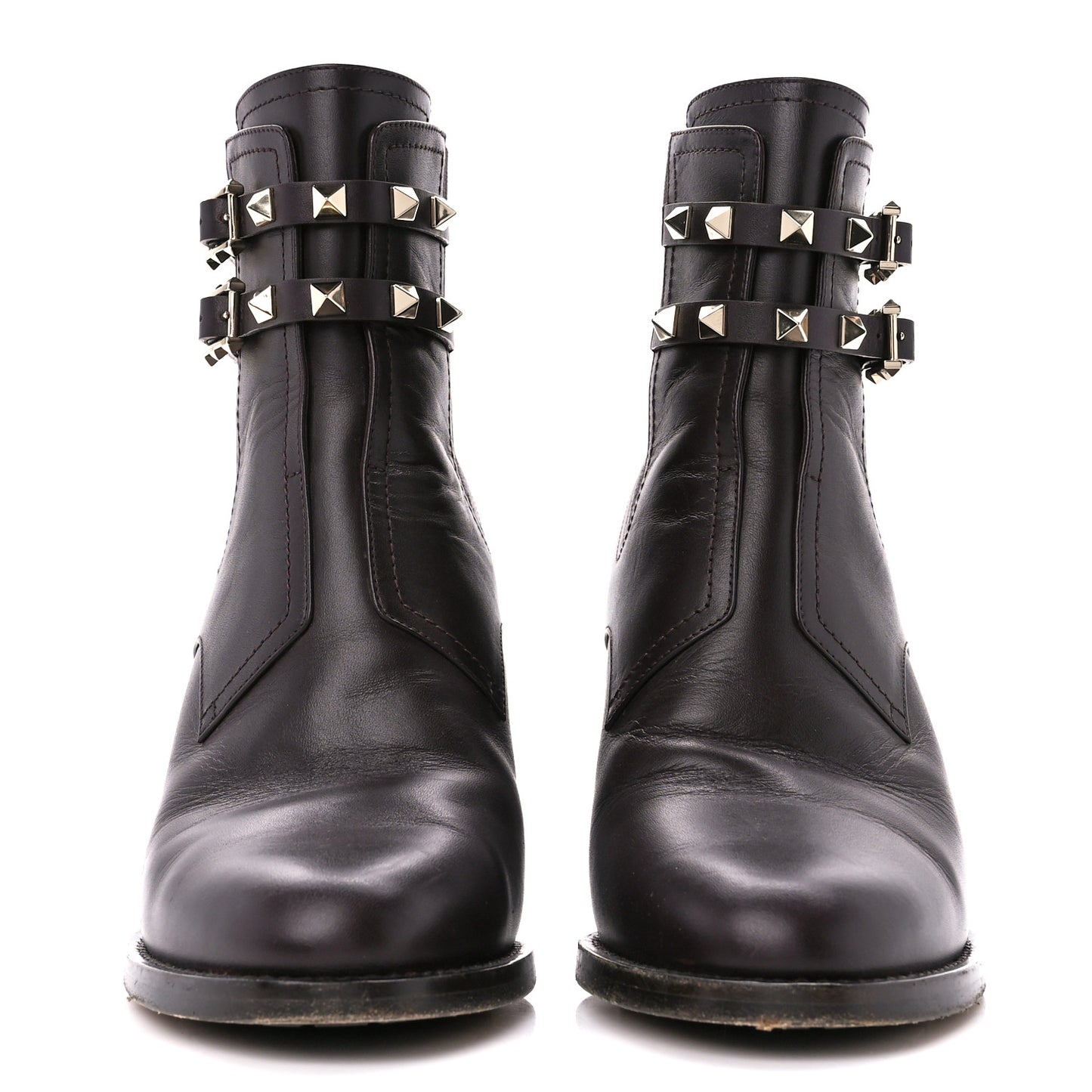 Calfskin Rockstud Double Buckle Beatle Chelsea 70mm Ankle Boots 38 Black