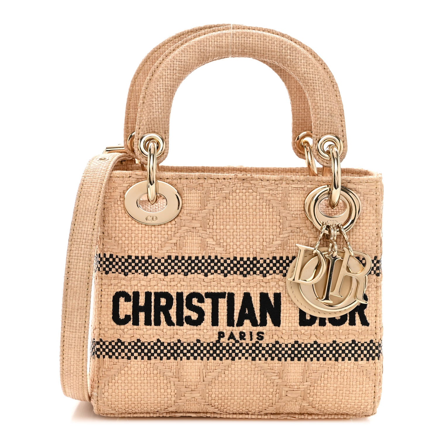 Christian Dior Raffia Woven Cannage Embroidered Mini Lady D-Lite Natural Black 1 of 10