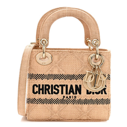 Christian Dior Raffia Woven Cannage Embroidered Mini Lady D-Lite Natural Black 1 of 10