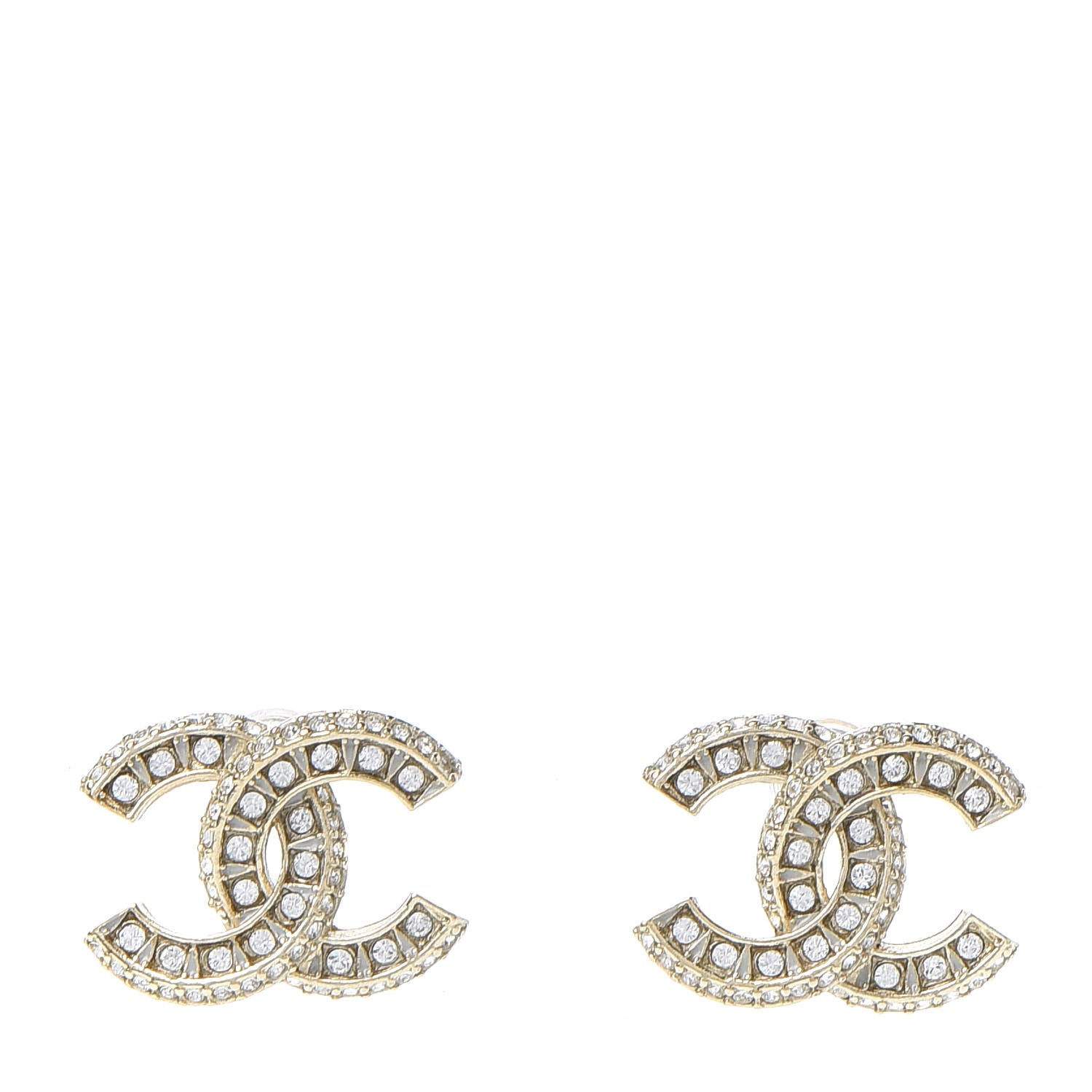 Chanel Crystal Timeless CC Earrings Light Gold 1 of 5