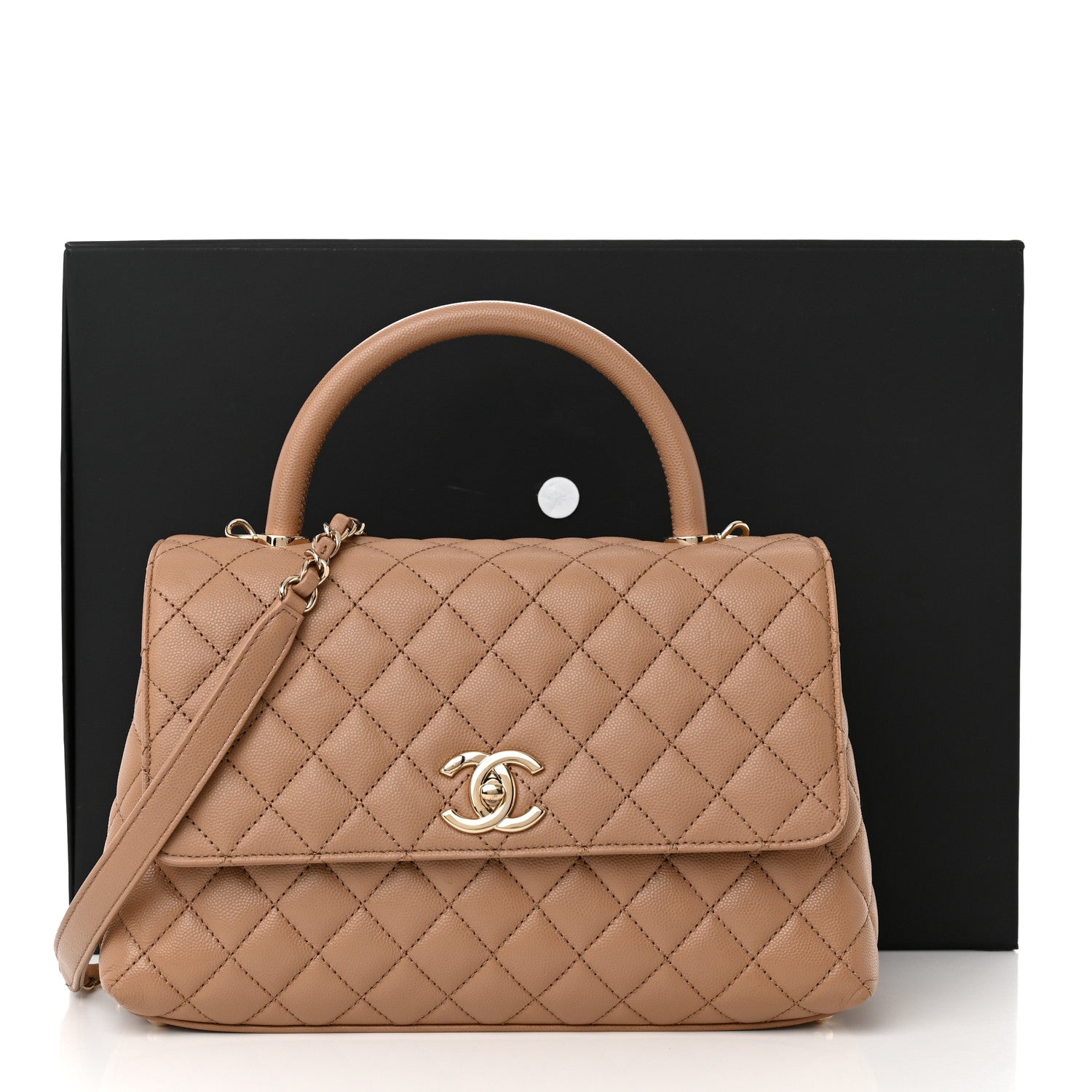 Chanel Caviar Quilted Small Coco Handle Flap Beige 13 of 13