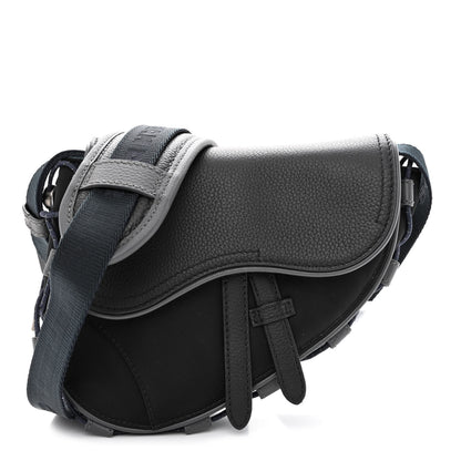 Christian Dior X SACAI Grained Calfskin Technical Fabric Mens Saddle Bag Black 1 of 10