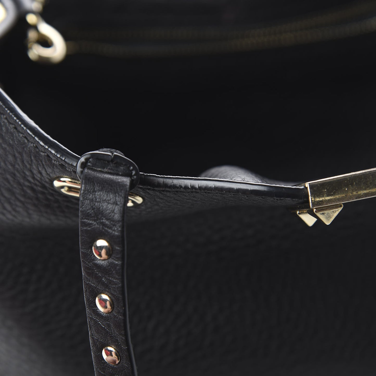 Grained Calfskin Small Rockstud Tote Black