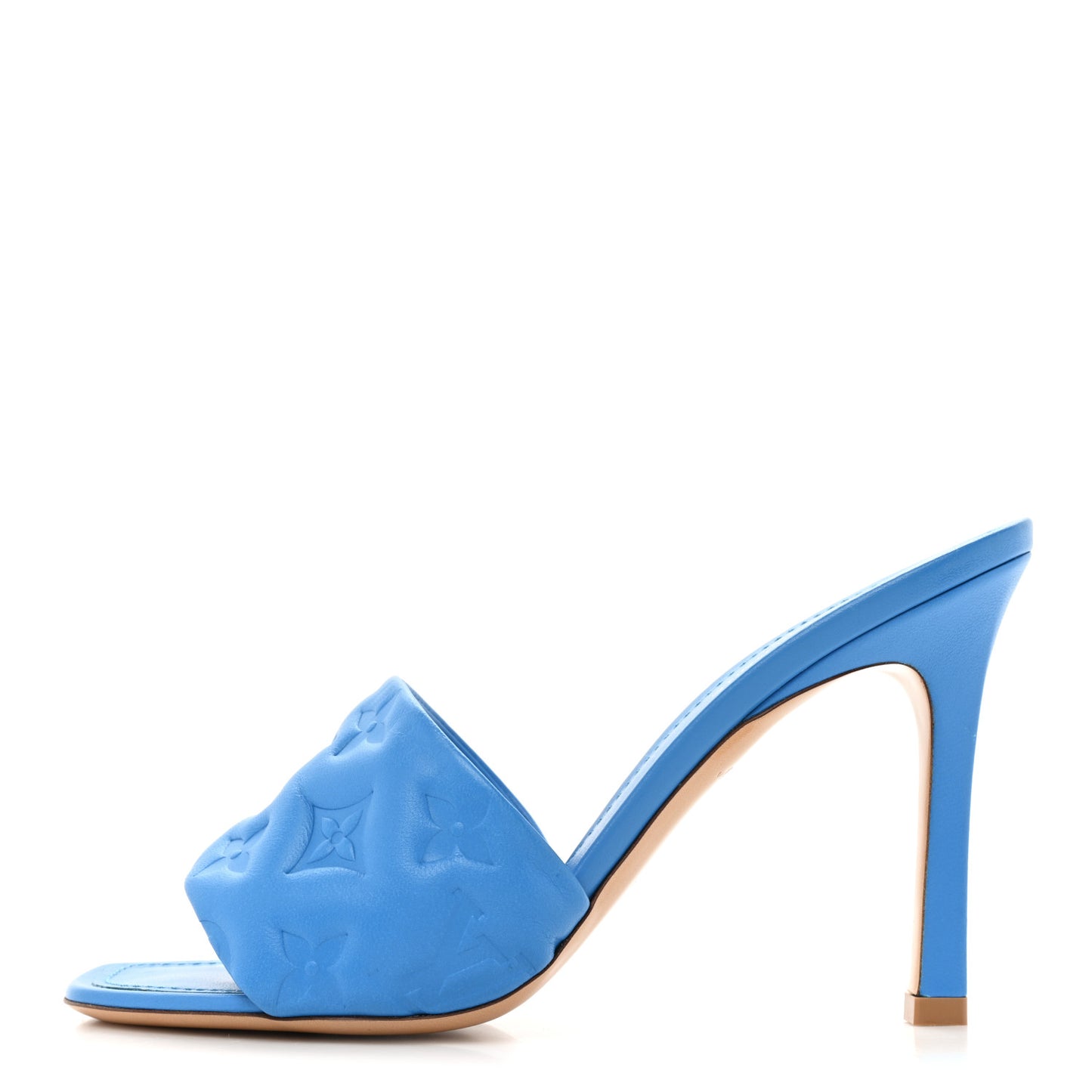 Lambskin Embossed Monogram Revival High Heel Mules 38 Blue