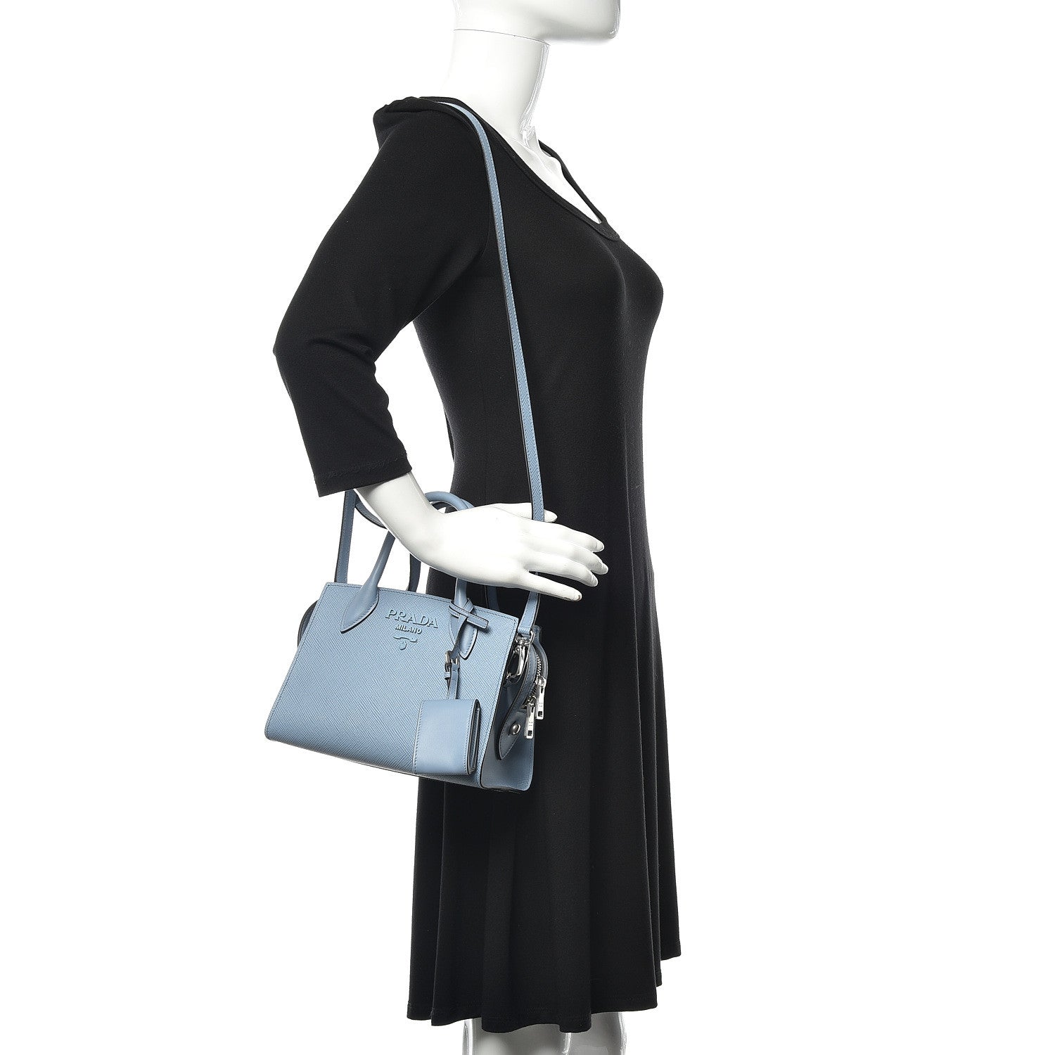 Prada Saffiano Cuir Calfskin Mini Monochrome Top Handle Tote Astrale 2 of 9