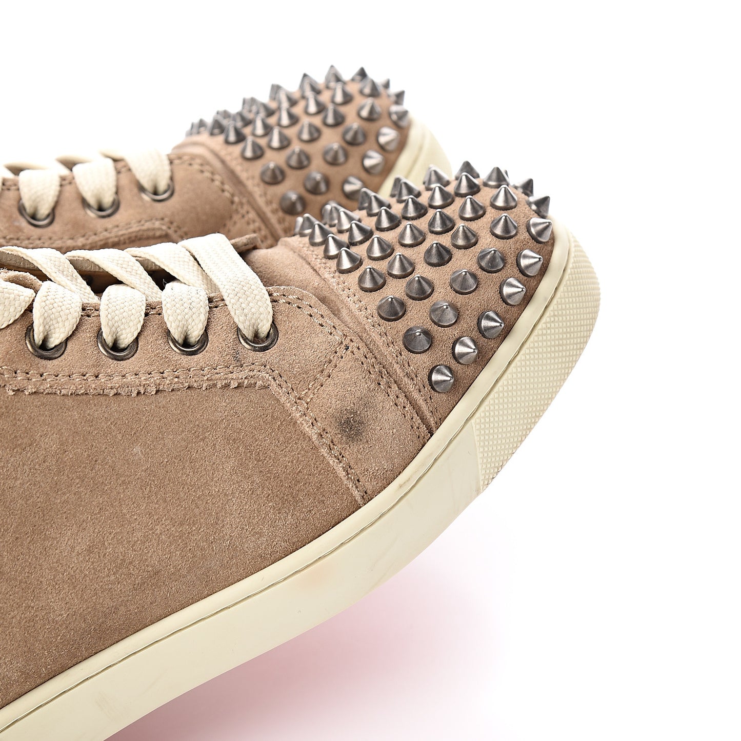 Veau Velours Womens Louis Spikes Flat Sneakers 35 Beige