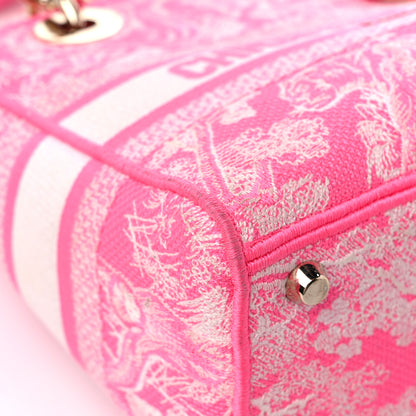 Christian Dior Canvas Toile De Jouy Reverse Embroidered Medium Lady D-Lite Fluorescent Pink 8 of 17