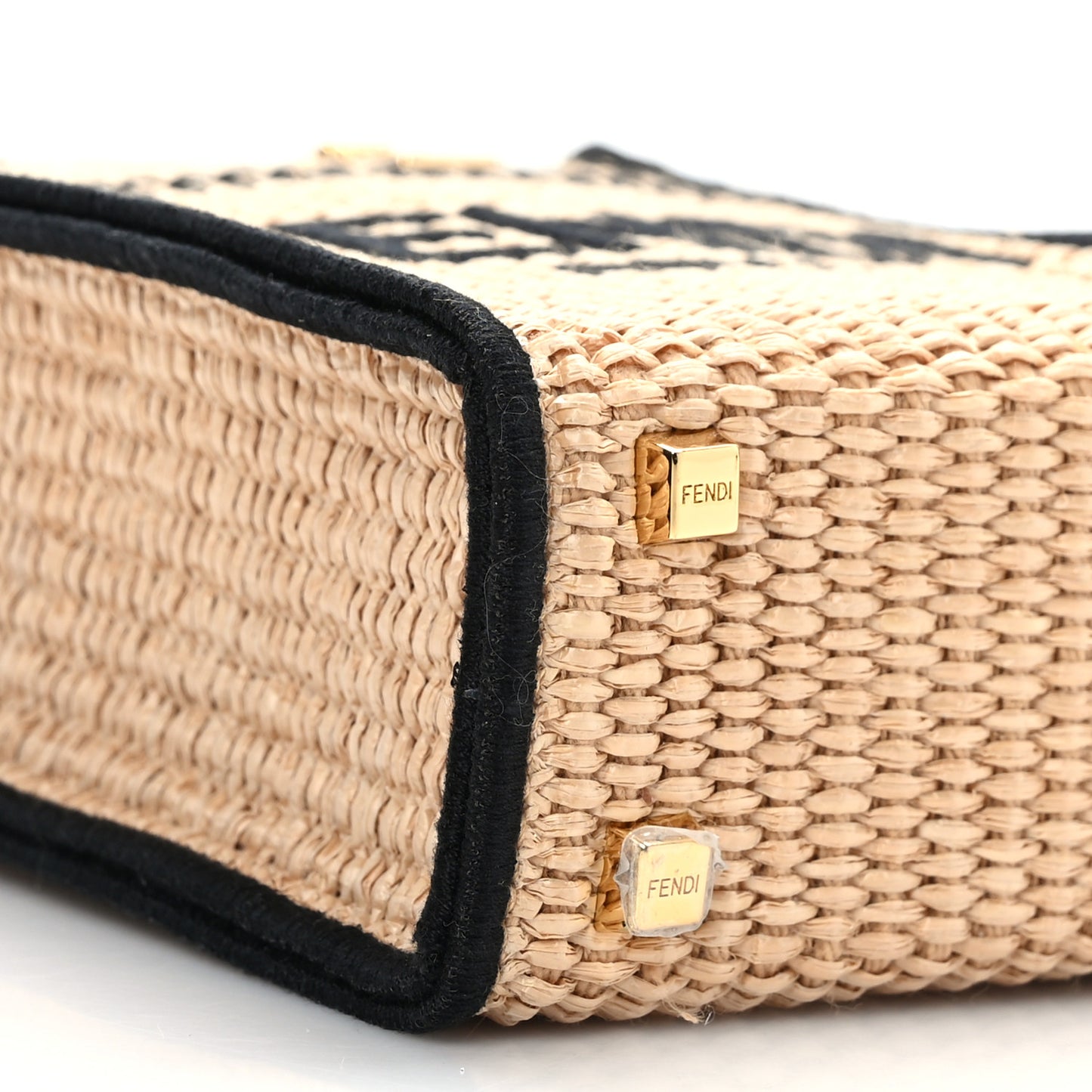 Straw Vitello Grace Cuoio Logo Braided Embroidered Mini Sunshine Shopper Natural Black