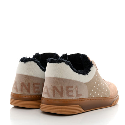 Chanel Fabric Suede Calfskin Logo Sneakers 40 Light Beige 4 of 9