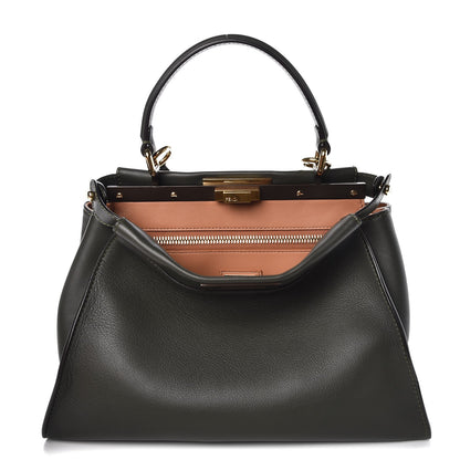 Fendi Vitello Seta Shiny Nappa Medium Peekaboo Iconic Satchel Verde Prato Makeup 3 of 11