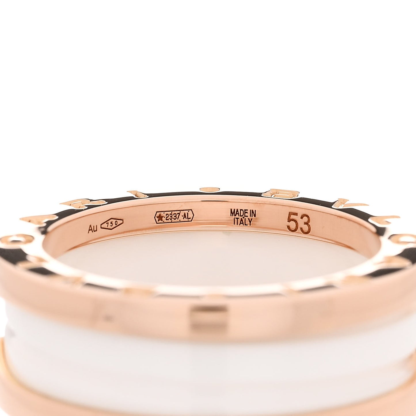 18K Rose Gold White Ceramic B.Zero1 Two-Band Ring 53 6.25
