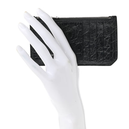 Saint Laurent Calfskin Crocodile Embossed 5 Fragments Zip Pouch Card Holder Black 2 of 8