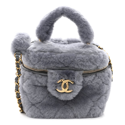 Chanel Shearling Lambskin Quilted Small Vanity Case Grey 1 of 10