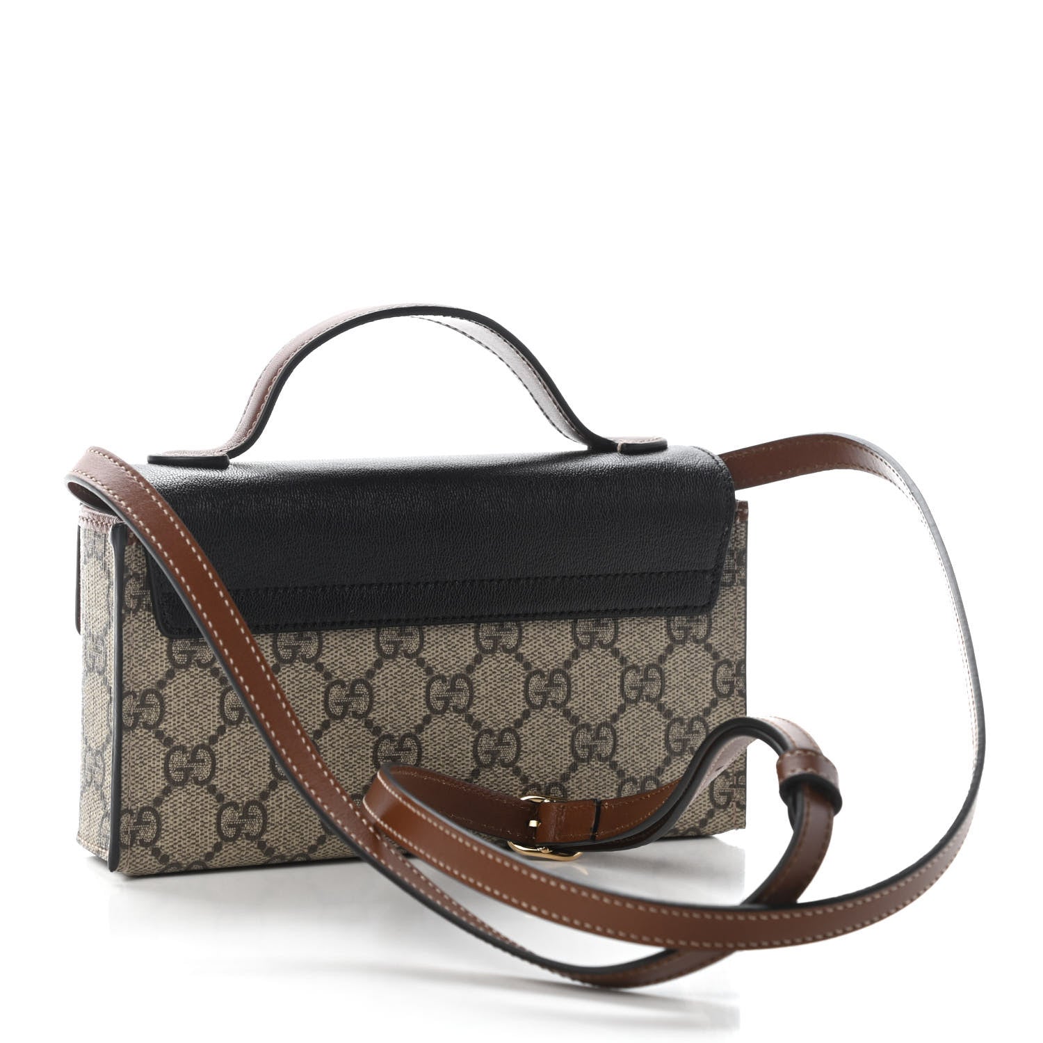 Gucci GG Supreme Monogram Calfskin Mini Padlock Top Handle Shoulder Bag Beige Black Cuir 3 of 9