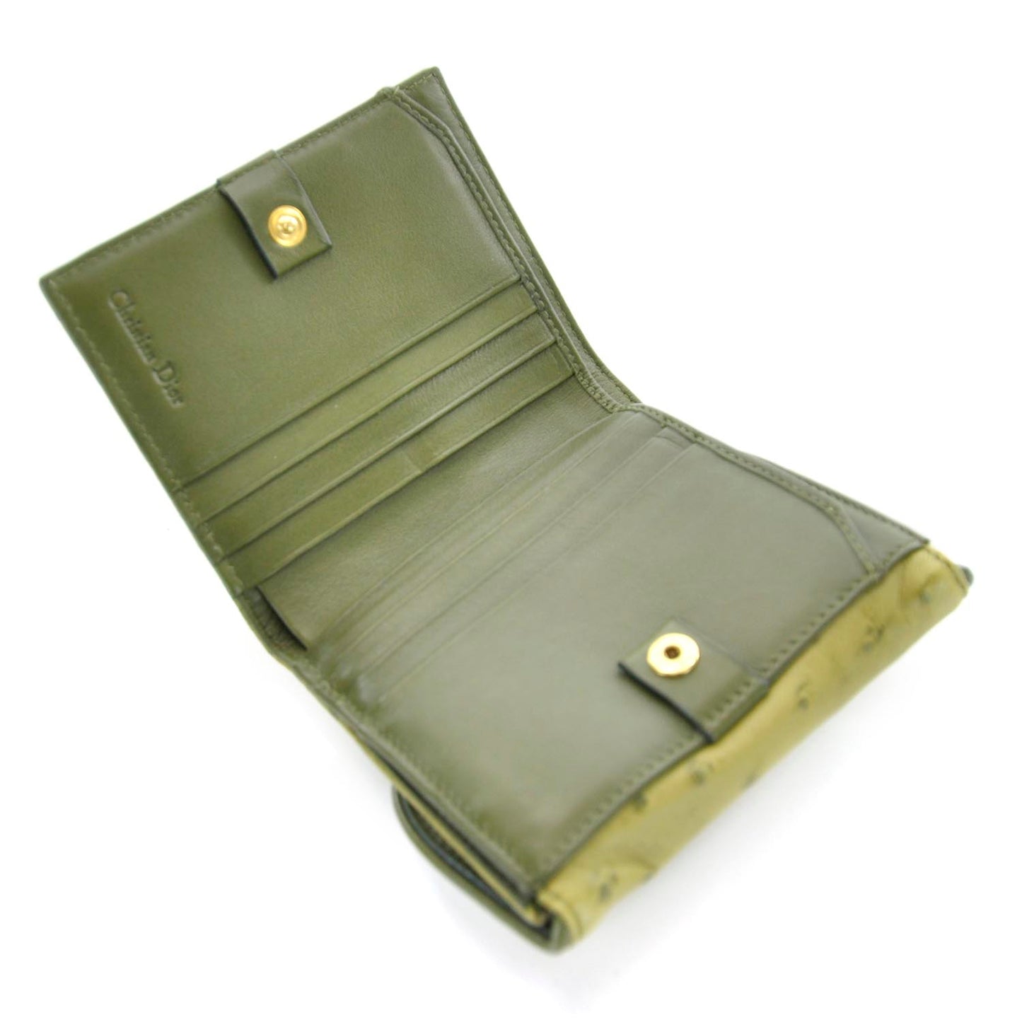 Ostrich Saddle Compact Wallet Green