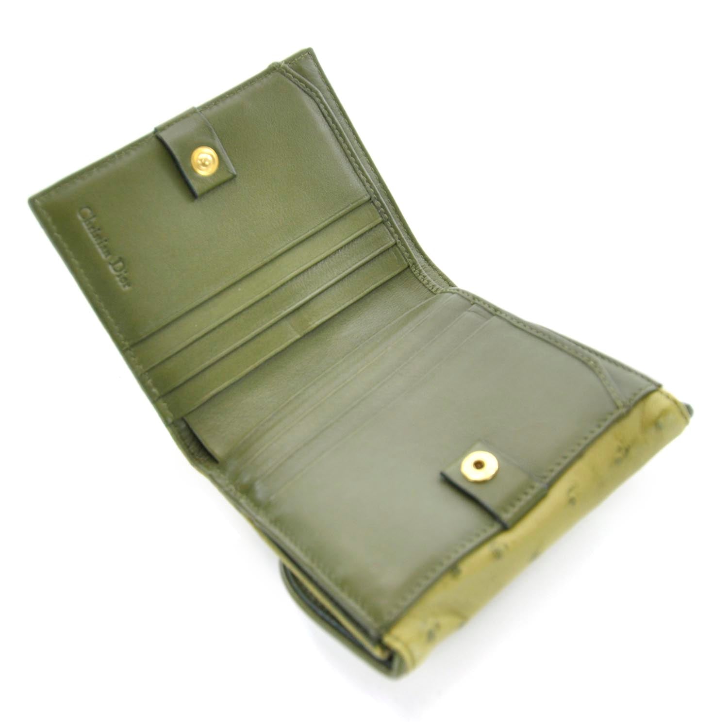 Christian Dior Ostrich Saddle Compact Wallet Green 5 of 7
