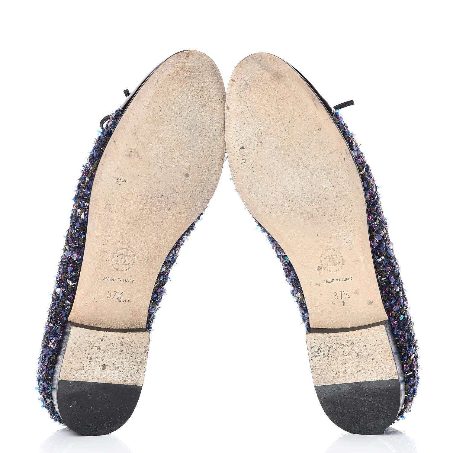 Chanel Tweed Patent Calfskin Cap Toe Ballerina Flats 37.5 Blue Pink Black 7 of 14