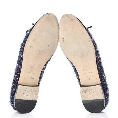Chanel Tweed Patent Calfskin Cap Toe Ballerina Flats 37.5 Blue Pink Black 7 of 14