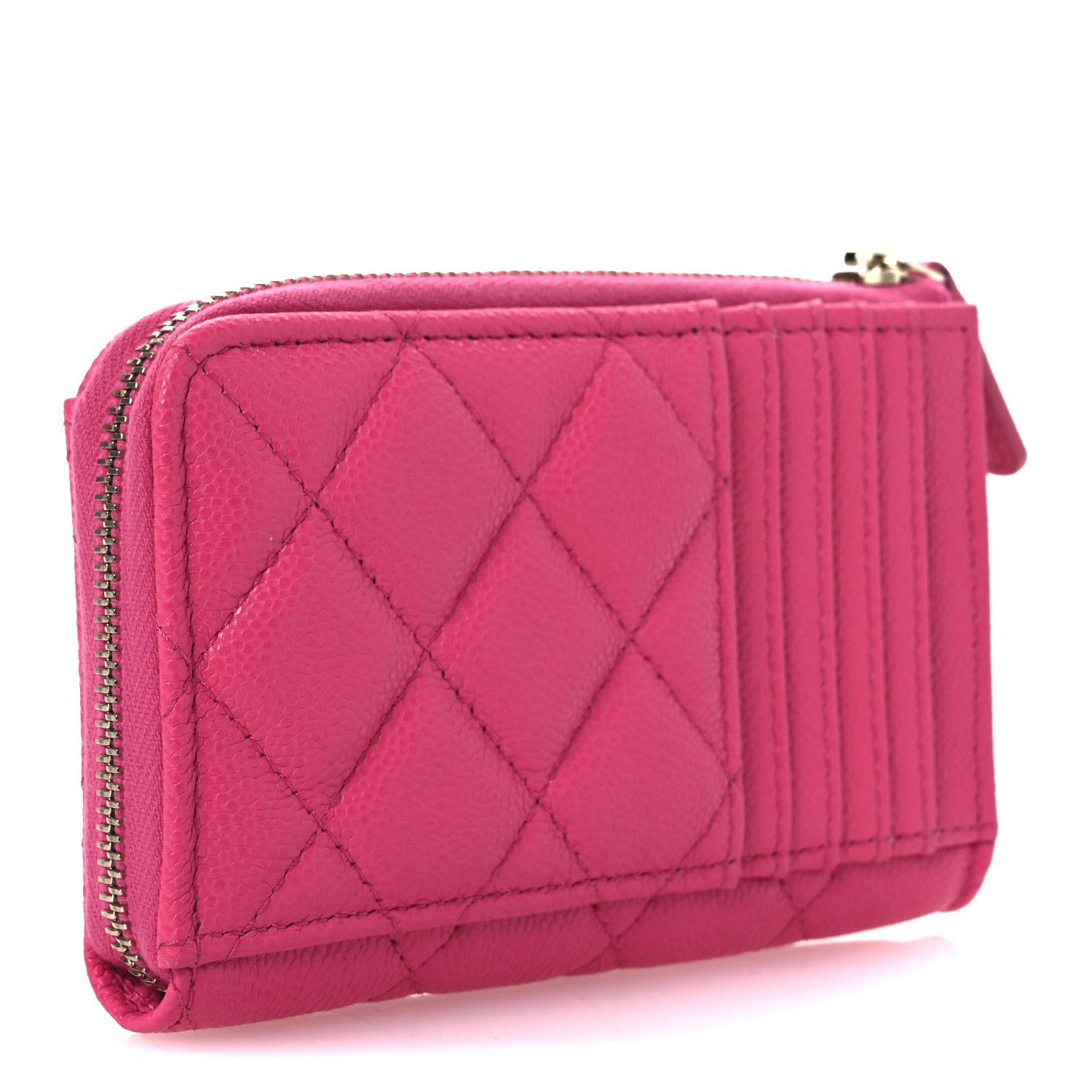 Chanel Caviar Quilted CC Zip Around Card Holder Pink 3 of 9