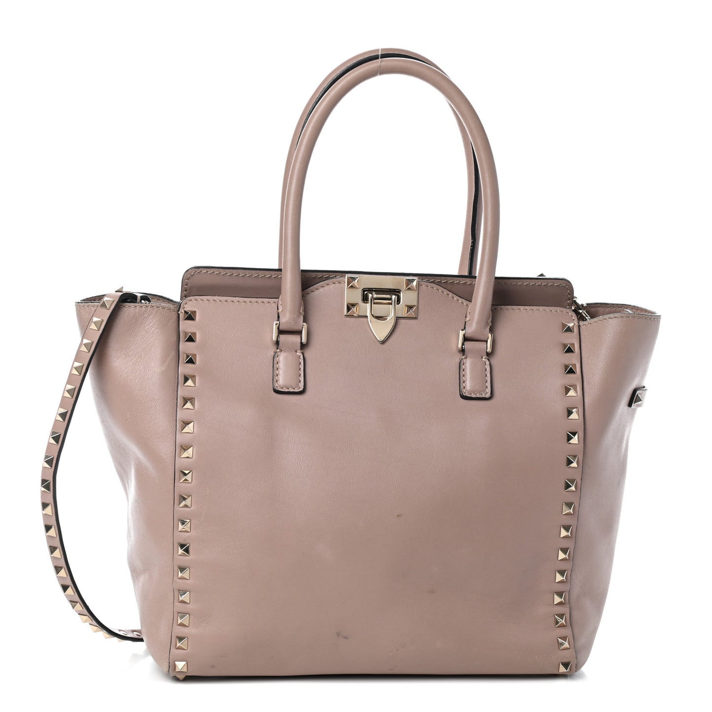 Vitello Rockstud Double Handle Tote Poudre