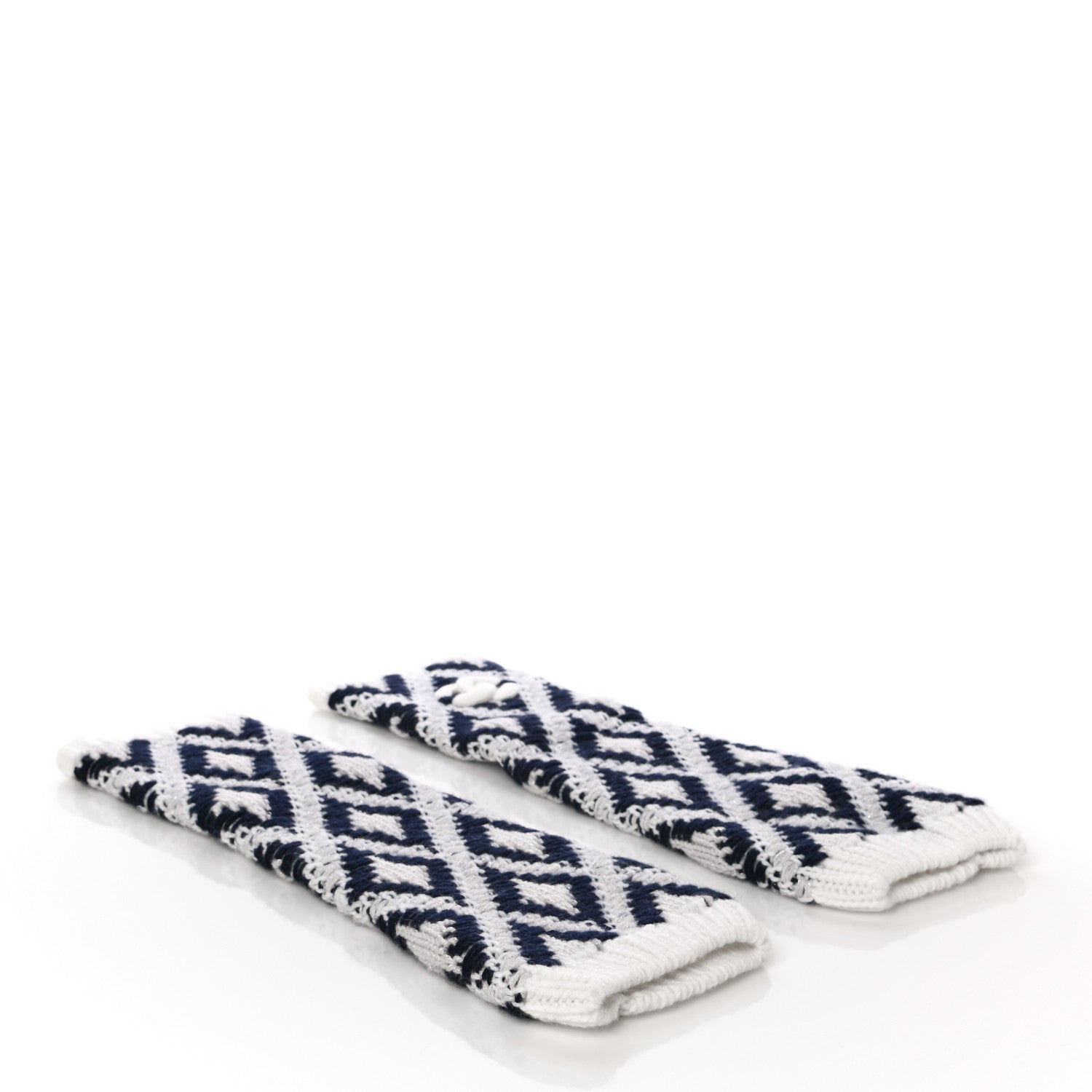 Chanel Cashmere Blend CC Fingerless Gloves Beige White Black 3 of 5