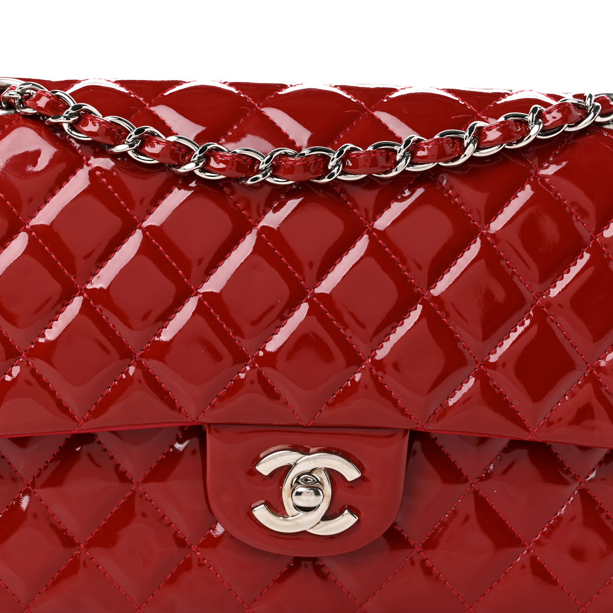 Chanel Patent Calfskin Quilted Medium Double Flap Red 8 of 10