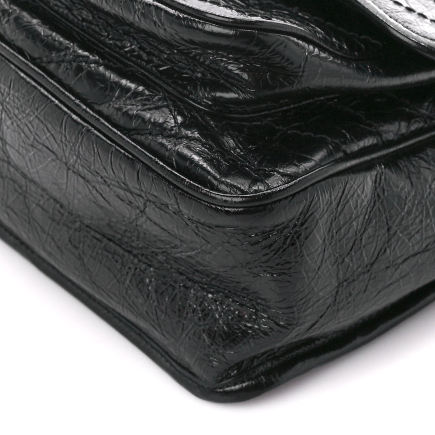 Crinkled Calfskin Matelasse Monogram Medium Niki Chain Satchel Black