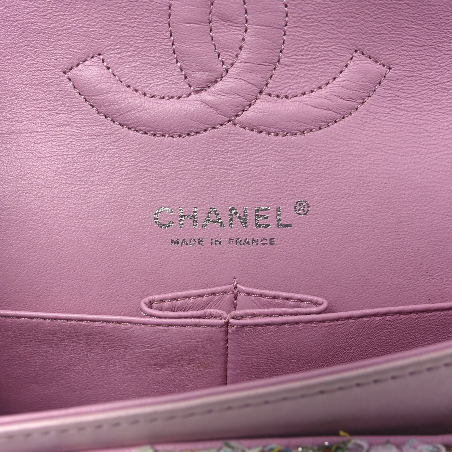 Tweed Quilted Medium Double Flap Light Pink Multicolor