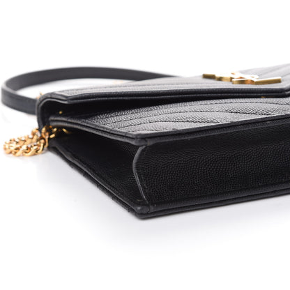 Saint Laurent Grain De Poudre Matelasse Chevron Monogram Envelope Chain Wallet Black 5 of 11