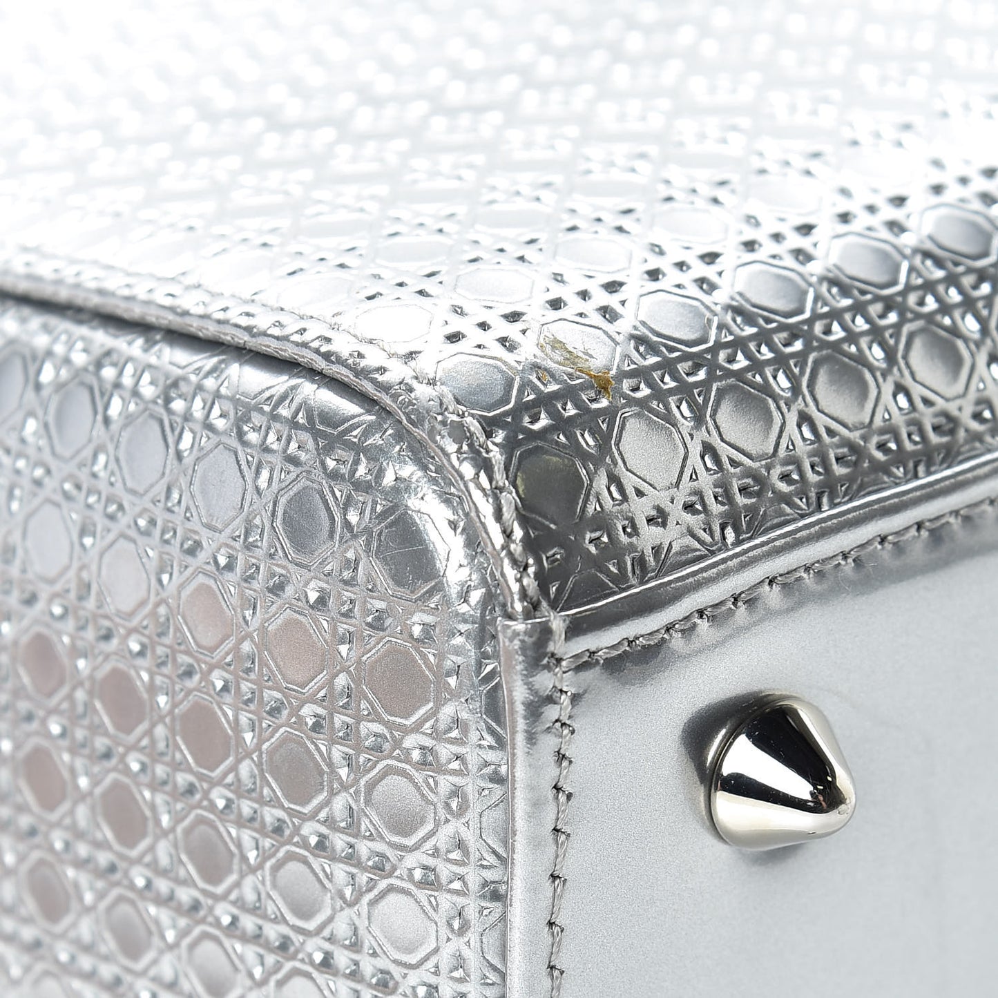 Metallic Patent Micro-Cannage Medium Lady Dior Silver