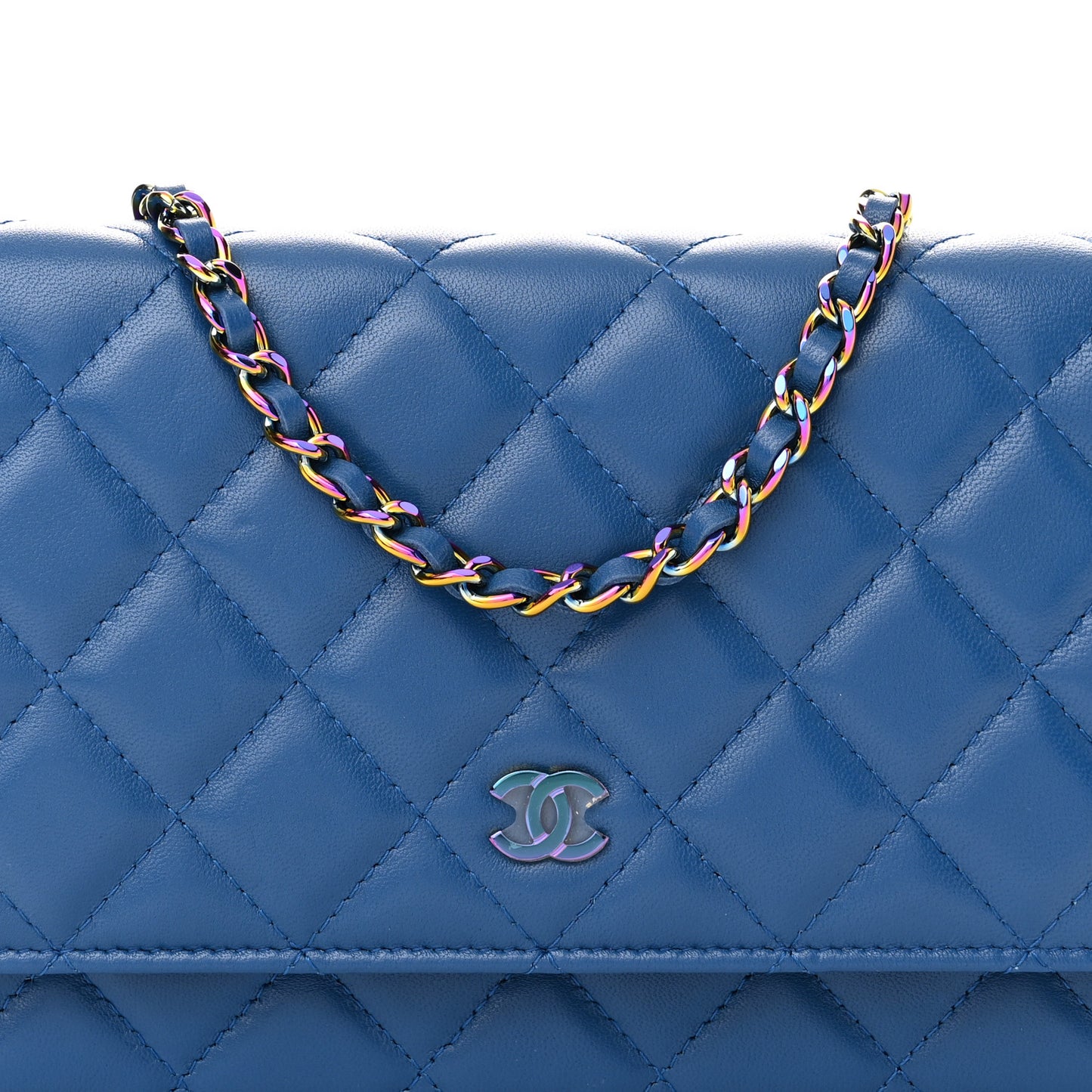 Lambskin Quilted Wallet On Chain WOC Dark Blue Pink