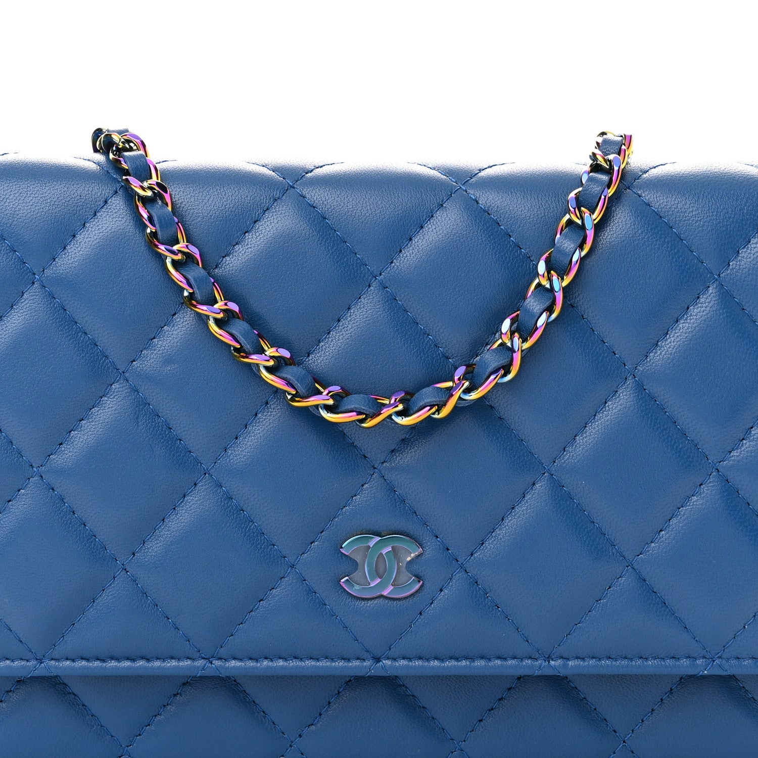 Chanel Lambskin Quilted Wallet On Chain WOC Dark Blue Pink 9 of 12
