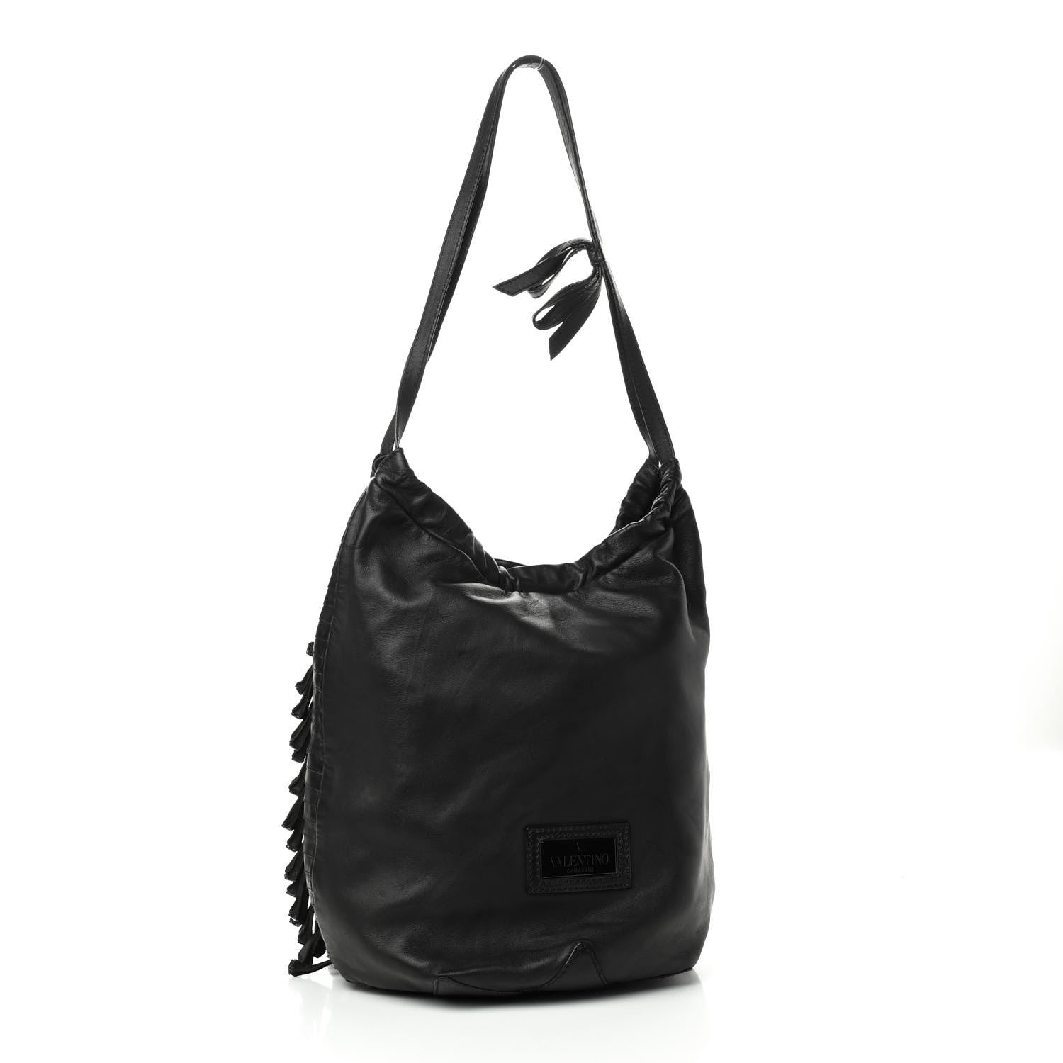 Valentino Garavani Lambskin Rockstud Fringe Bucket Black 2 of 7