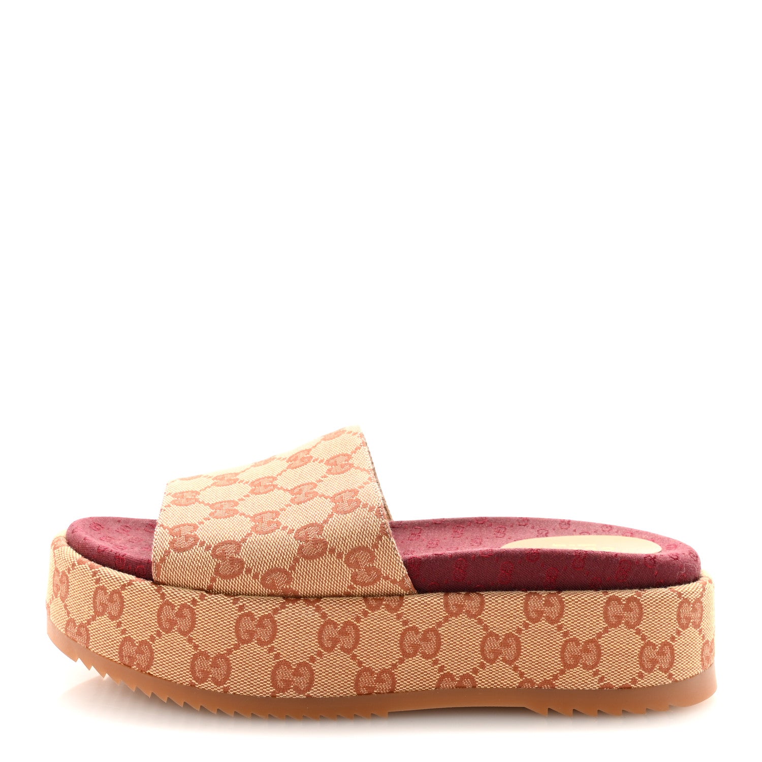 Gucci Canvas GG Monogram Angelina Platform Slide Sandals 38.5 Beige Ruggine 1 of 9