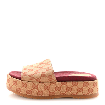 Gucci Canvas GG Monogram Angelina Platform Slide Sandals 38.5 Beige Ruggine 1 of 9