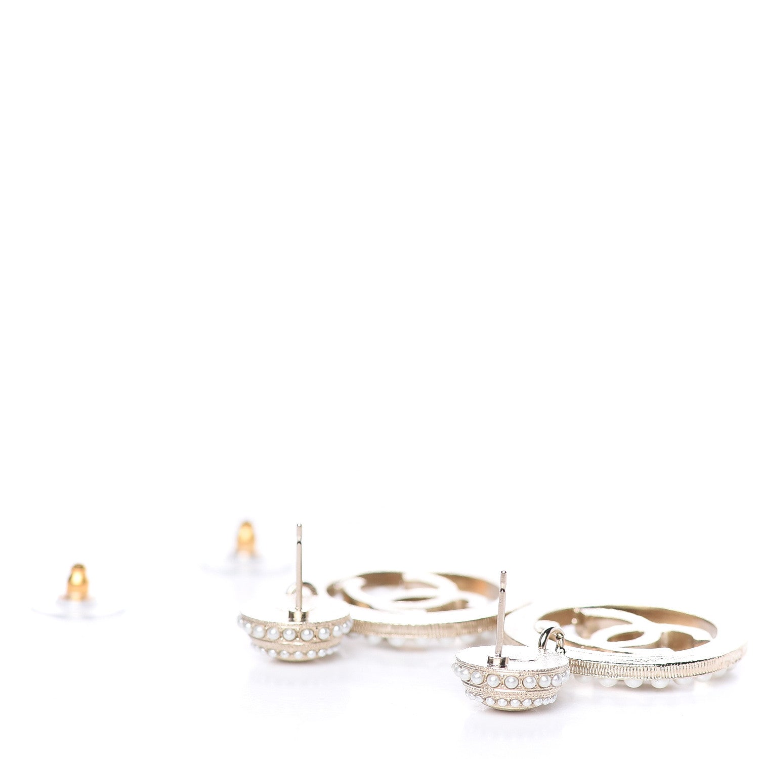 Chanel Pearl CC Drop Earrings Light Gold 4 of 5