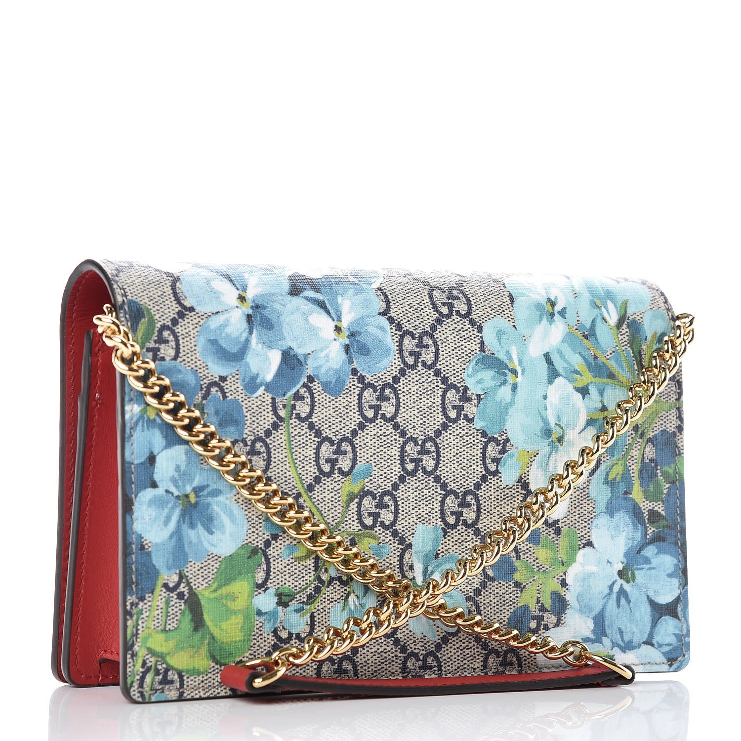 Gucci GG Supreme Monogram Blooms Chain Wallet Blue 3 of 9