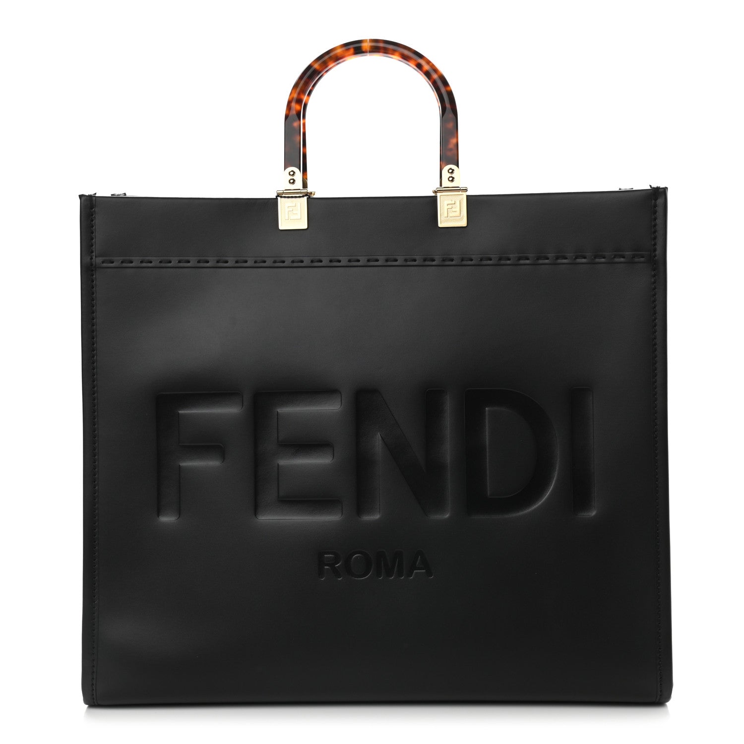 Fendi Vitello King Plexiglass Large Fendi Sunshine Shopper Tote Black 1 of 8