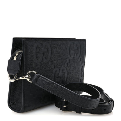 Gucci Monogram Jumbo GG Textured Dollar Calfskin Wristlet Messenger Bag Black 3 of 10
