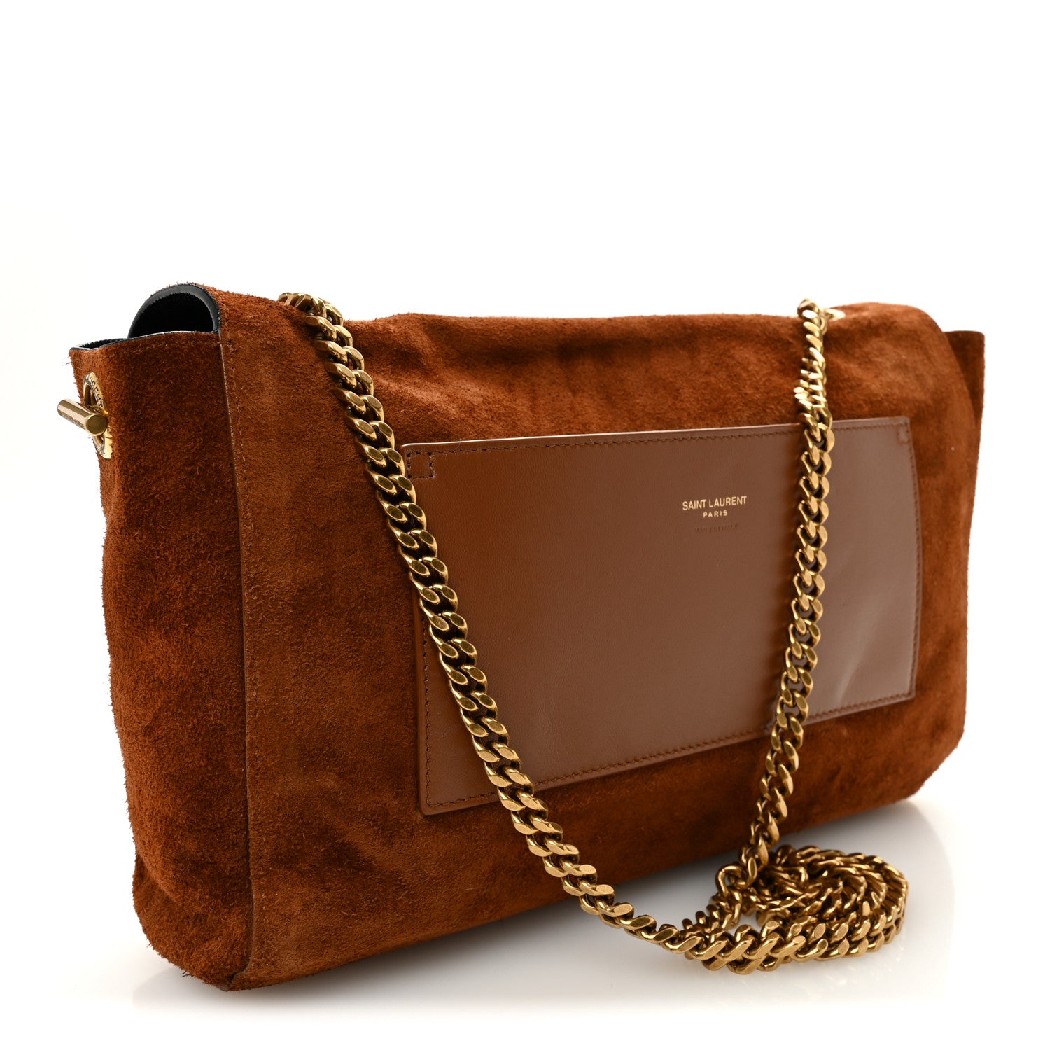 Saint Laurent Calfskin Crocodile Embossed Suede Medium Reversible Monogram Kate Satchel Military Taupe 5 of 16
