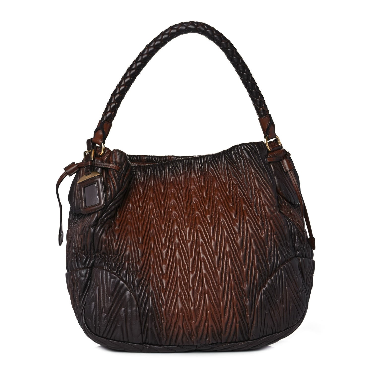 Prada Nappa Chevron Braided Hobo Brown 1 of 7