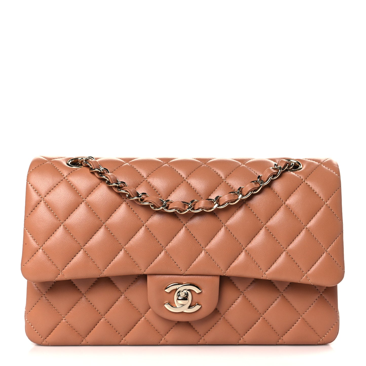Lambskin Quilted Medium Double Flap Brown
