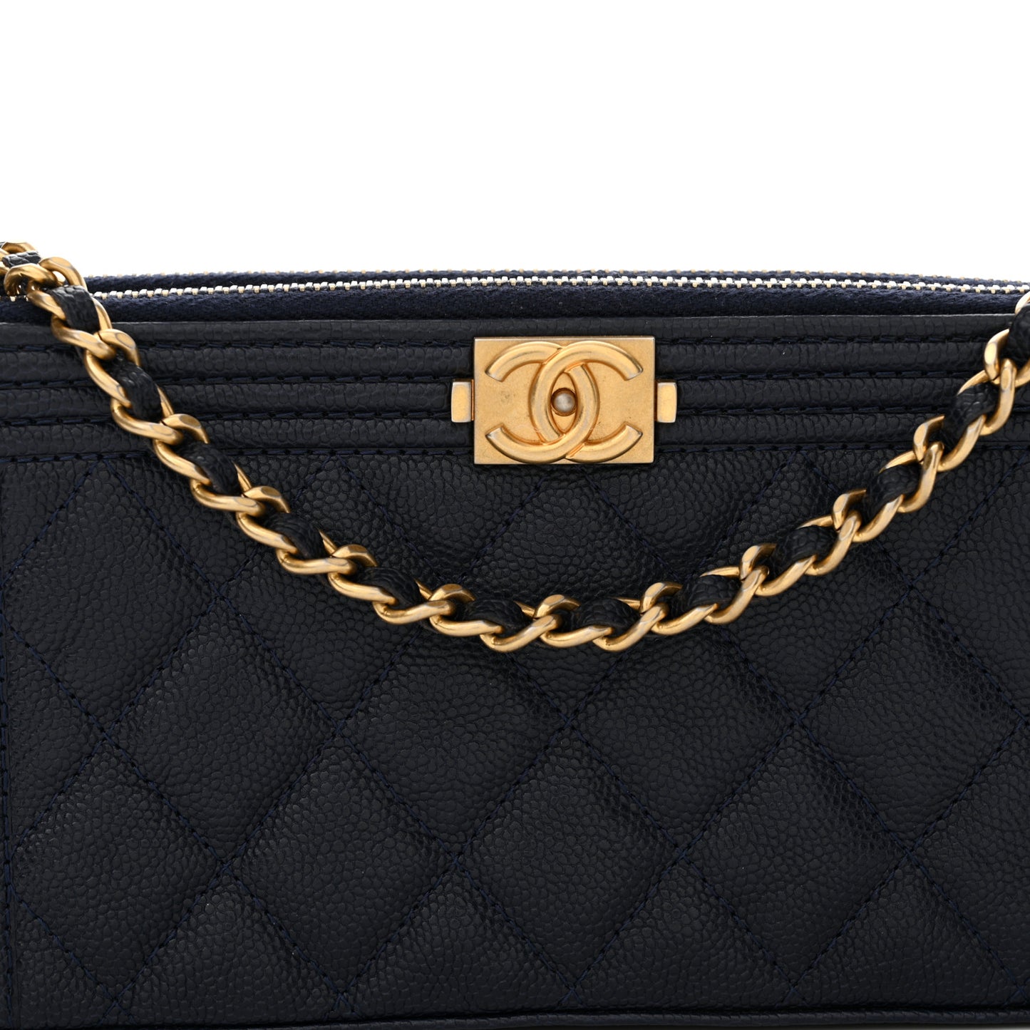 Caviar Quilted Small Boy Clutch With Chain Dark Blue