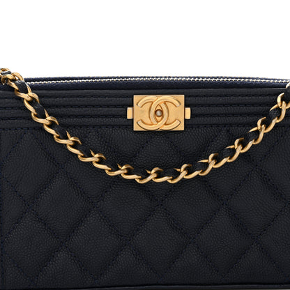 Chanel Caviar Quilted Small Boy Clutch With Chain Dark Blue 9 of 12