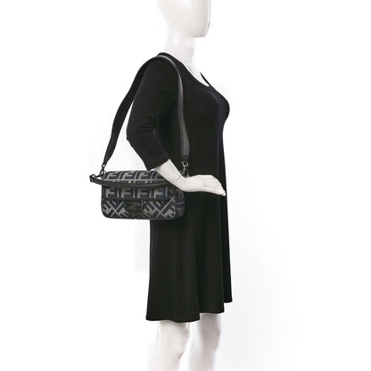 Fendi Wool Vitello King Houndstooth FF Embroidered Baguette Grigio Anthracite 2 of 8