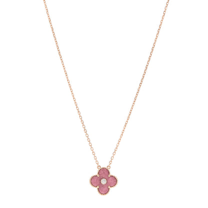 Van Cleef & Arpels 18K Rose Gold Diamond Rhodonite Vintage Alhambra Pendant Necklace 1 of 6