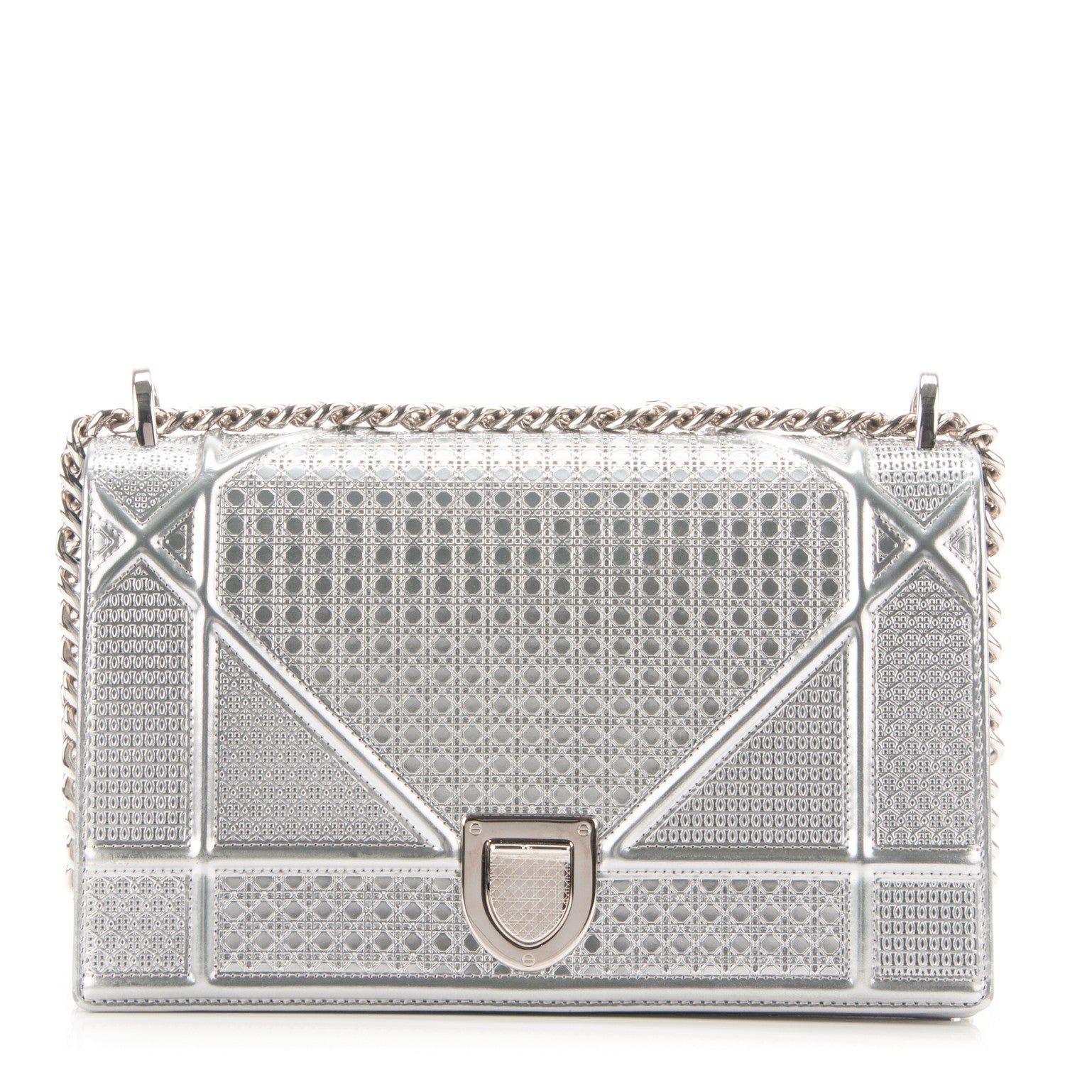 Christian Dior Metallic Patent Micro-Cannage Medium Diorama Flap Bag Silver 1 of 7